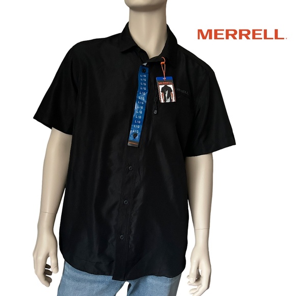 Merrell Tech Shirt SPF-30-50 Recyled material Fishing Hiking Lightweight Black - Picture 1 of 16